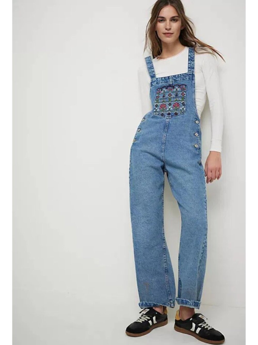 We The Free Sweet Pea Embroidered Overalls